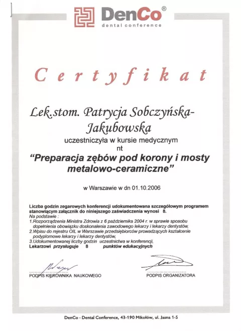 Preparacja zębów pod korony i mosty metalowo-ceramiczne