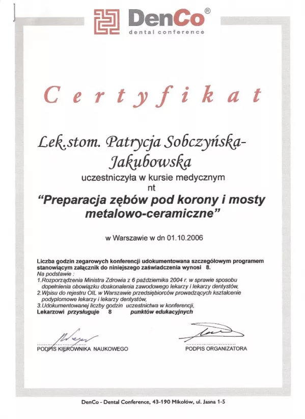 Preparacja zębów pod korony i mosty metalowo-ceramiczne