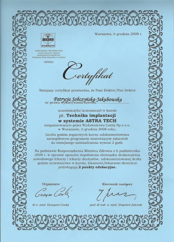 Technika implantacji Astra Tech