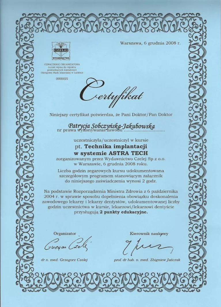 Technika implantacji Astra Tech
