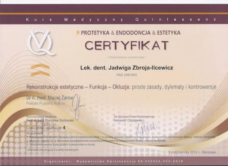 Rekonstrukcje estetyczne - funkcja - okluzja